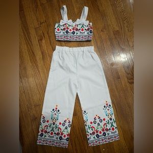 Faux embroidered knot top with matching pants 2-3T